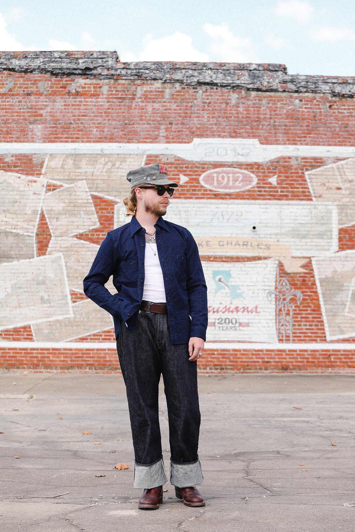SSS26-ARS Samurai Jeans Indigo Sashiko Lattice Dobby Work Shirt- Indigo