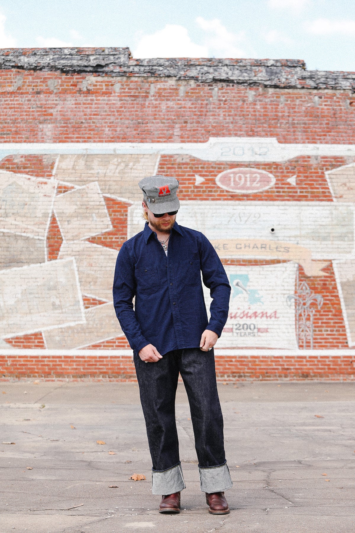 SSS26-ARS Samurai Jeans Indigo Sashiko Lattice Dobby Work Shirt- Indigo