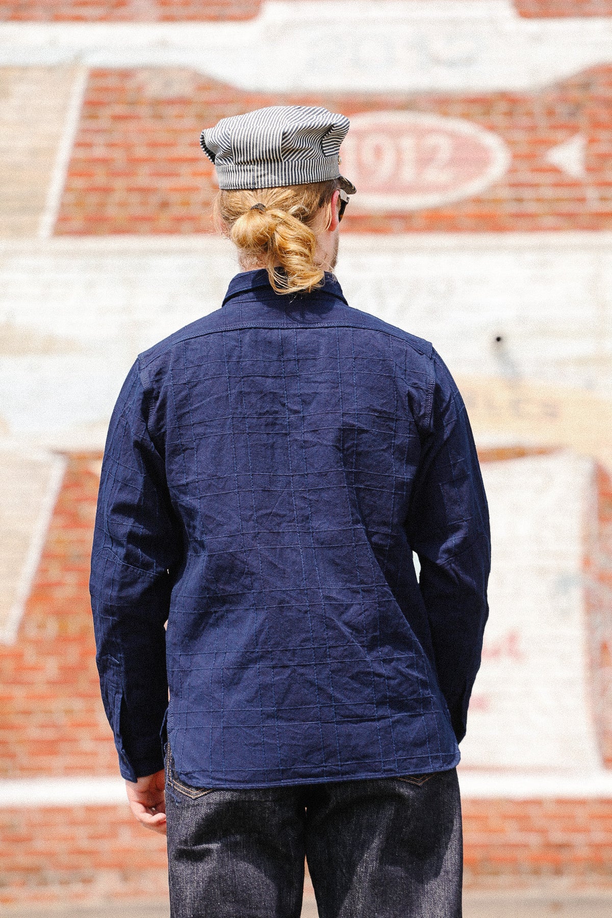 SSS26-ARS Samurai Jeans Indigo Sashiko Lattice Dobby Work Shirt- Indigo