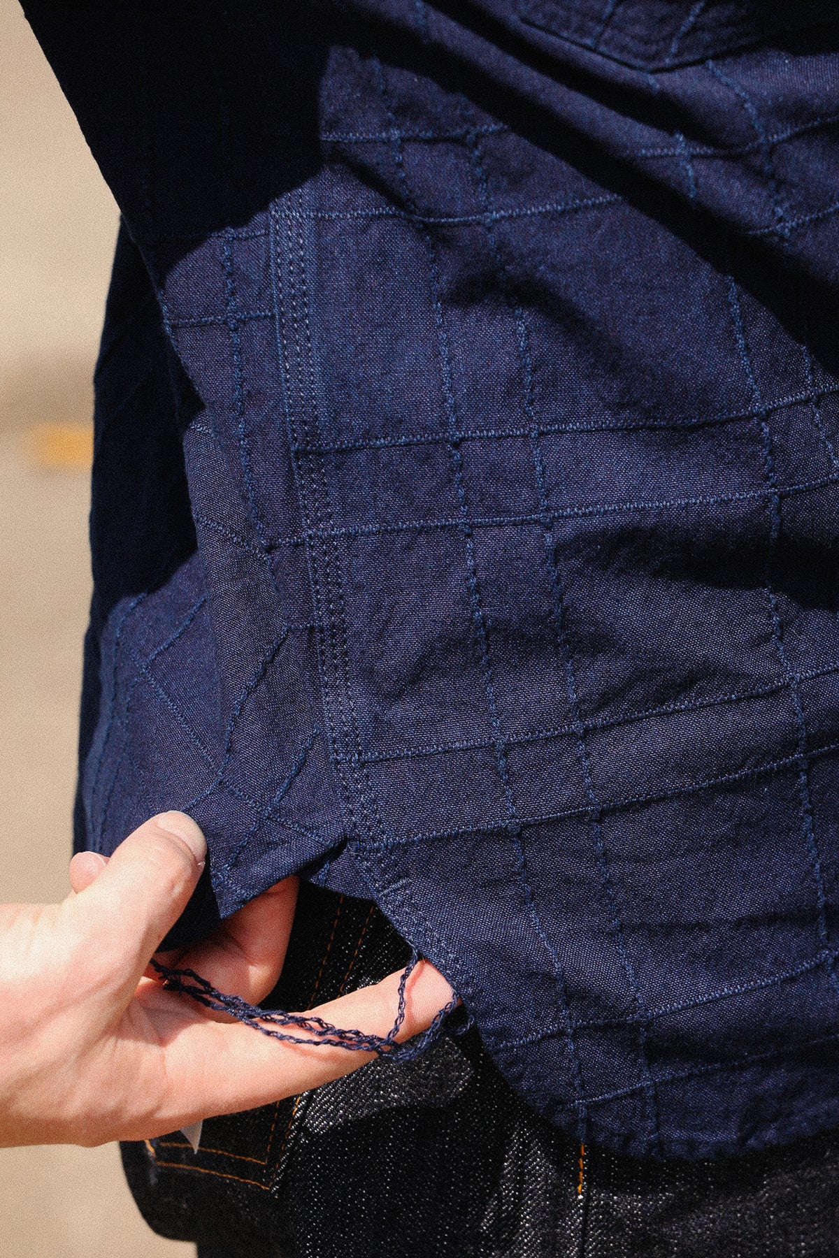 SSS26-ARS Samurai Jeans Indigo Sashiko Lattice Dobby Work Shirt- Indigo