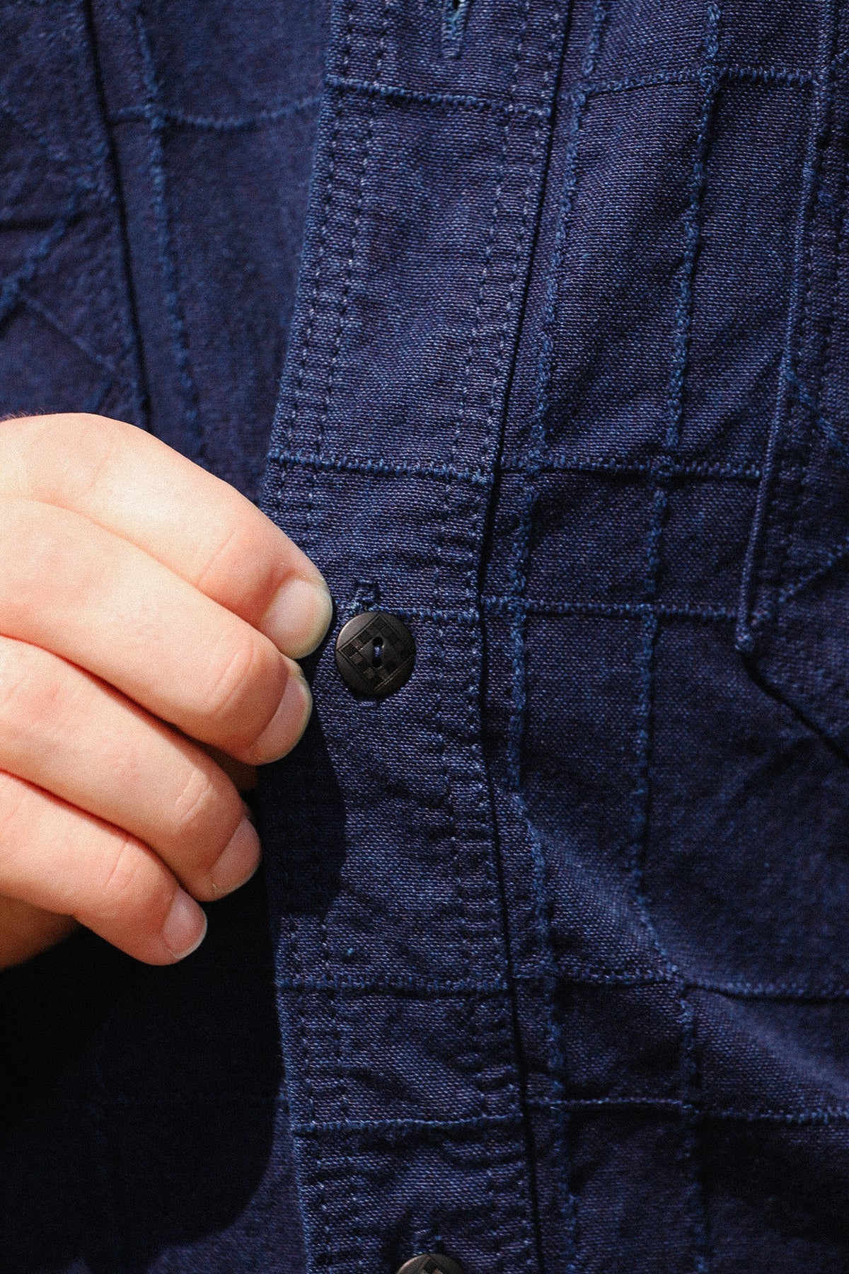 SSS26-ARS Samurai Jeans Indigo Sashiko Lattice Dobby Work Shirt- Indigo