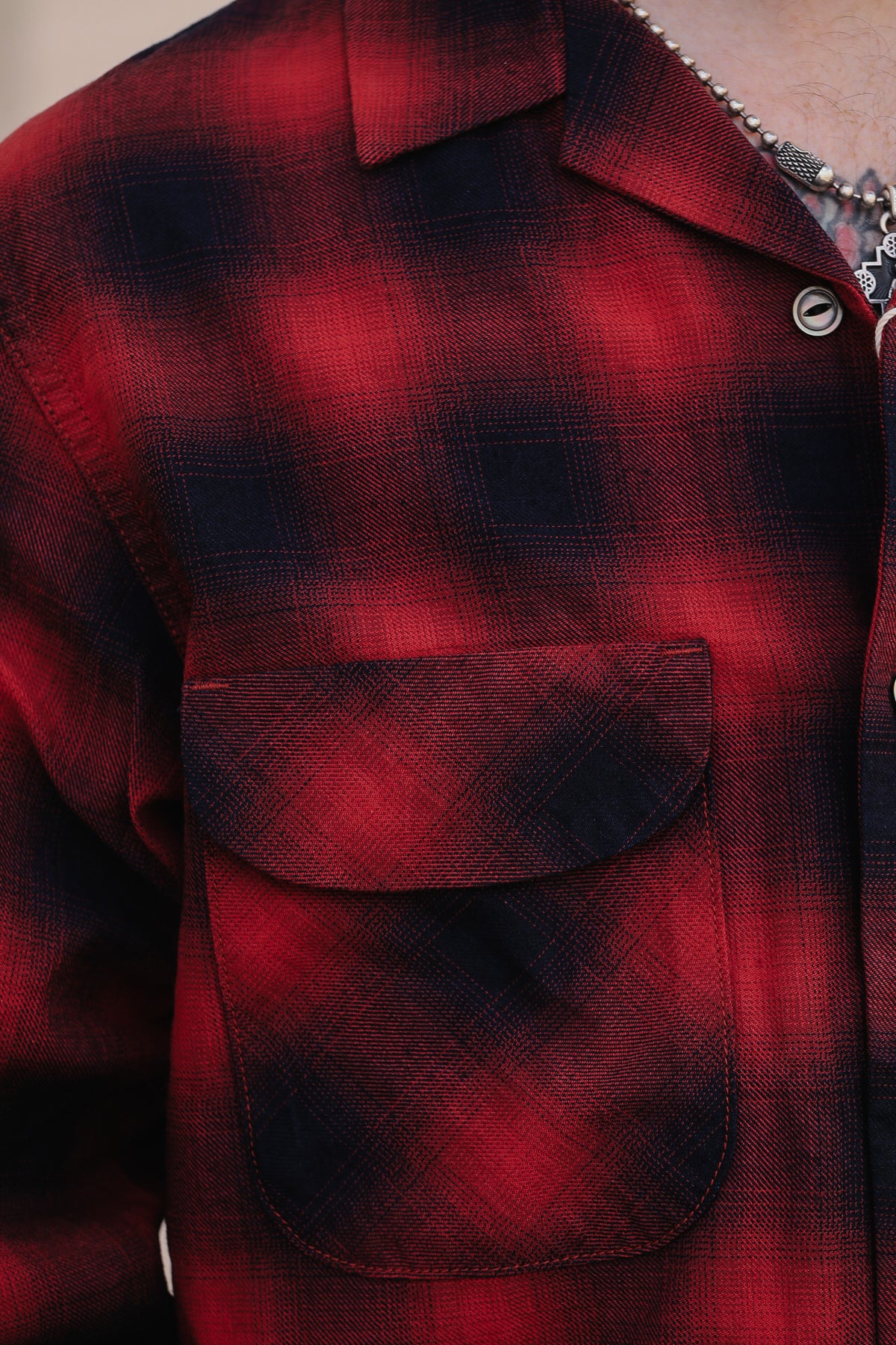 F3519 FOB Factory Check Open Collar Shirt-Red