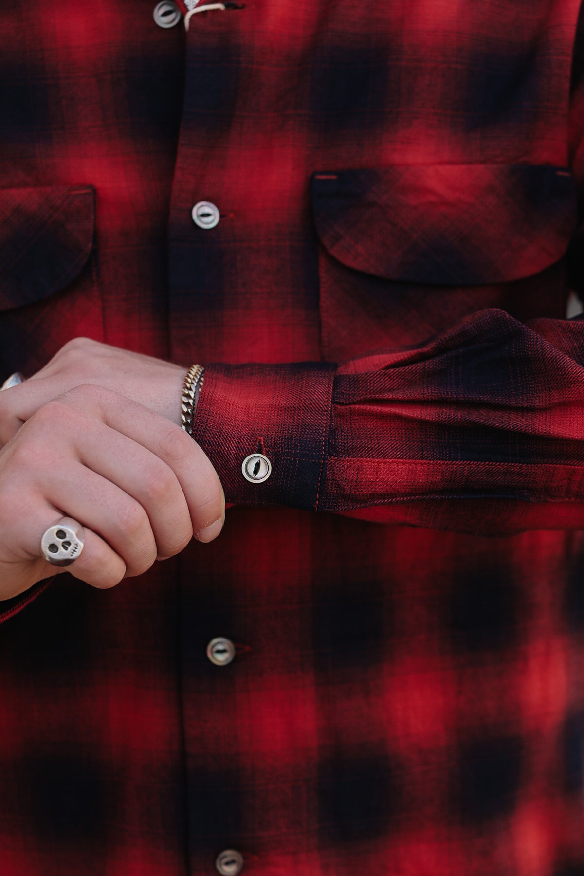 F3519 FOB Factory Check Open Collar Shirt-Red