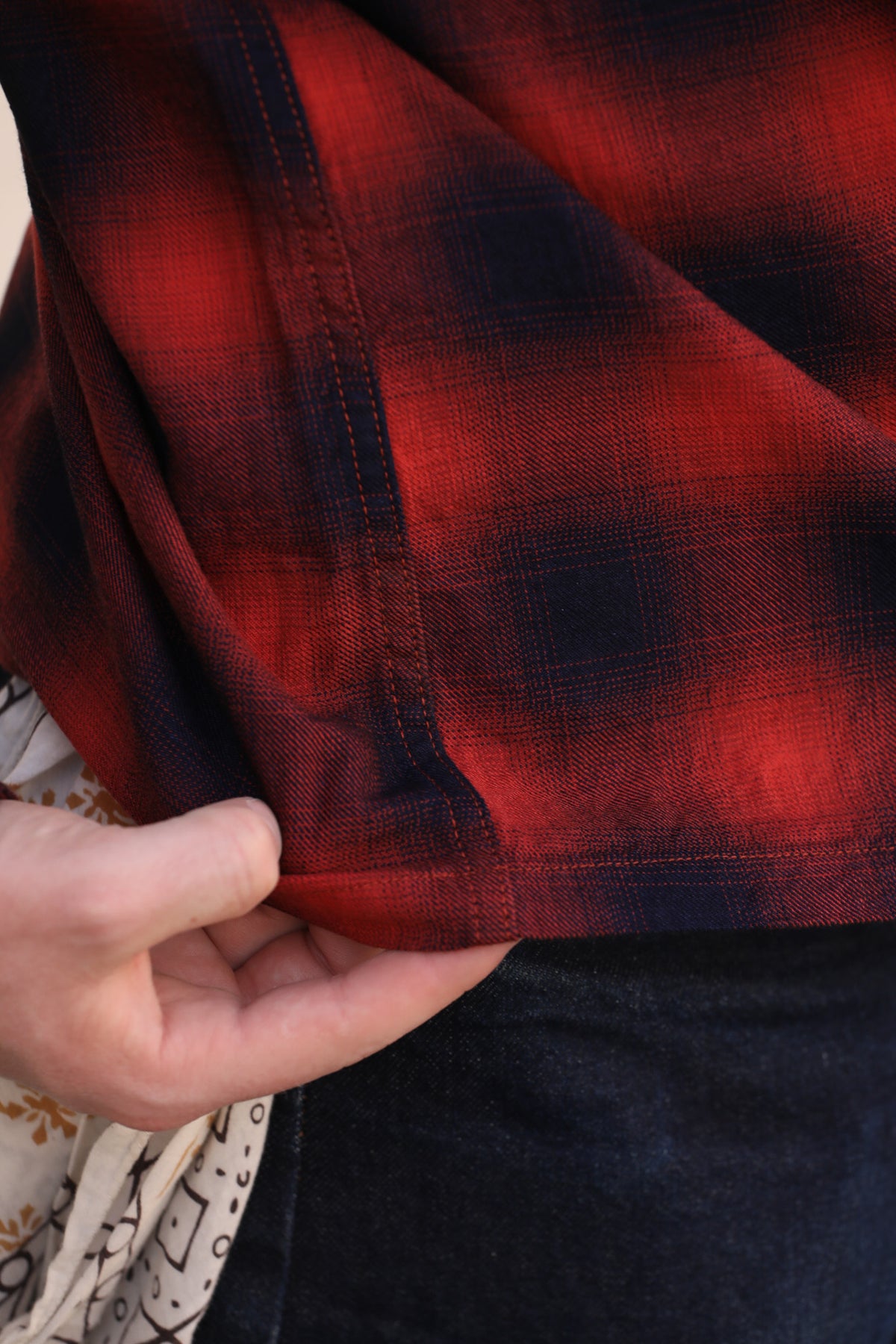F3519 FOB Factory Check Open Collar Shirt-Red