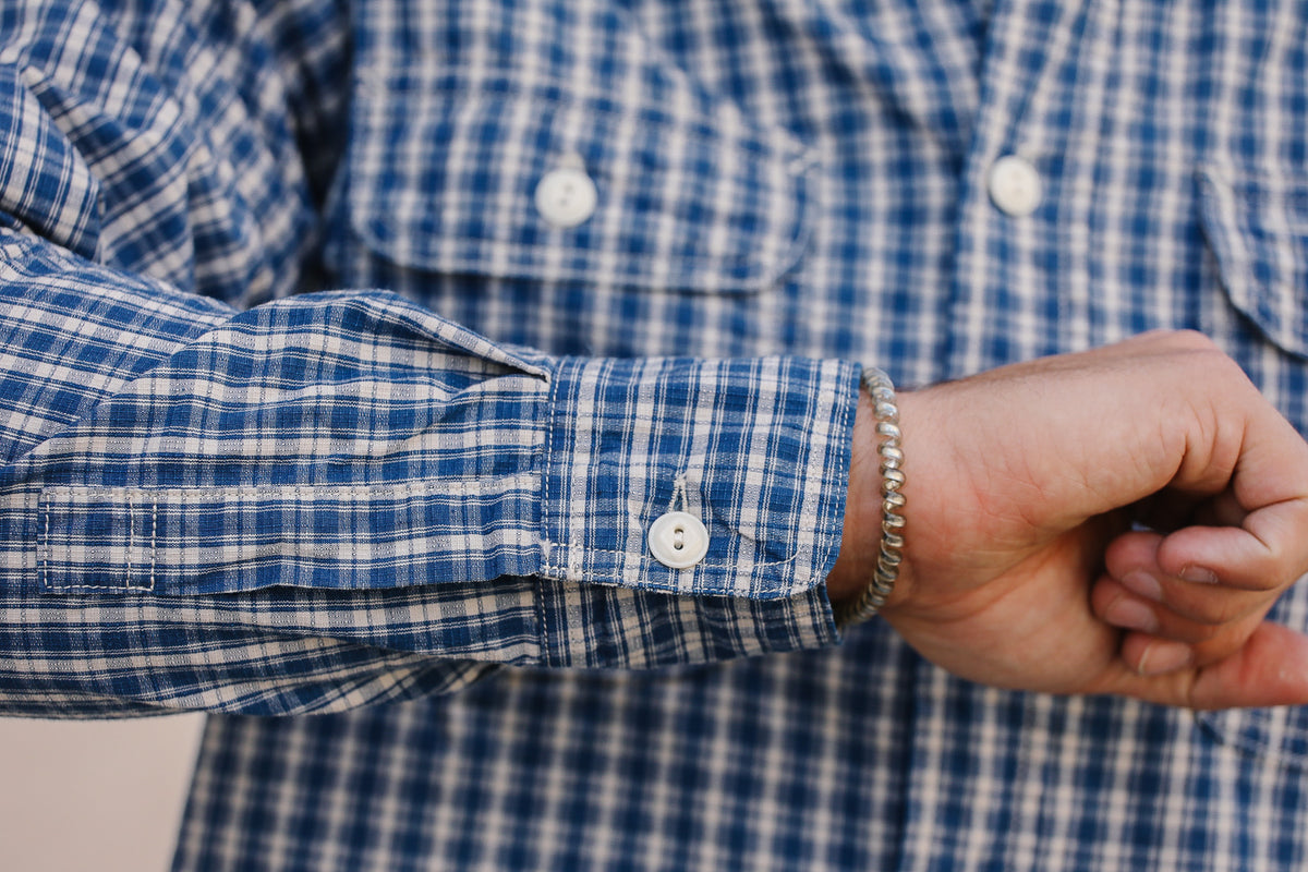 F3516 FOB Factory Indigo Check Work Shirt- Indigo/White