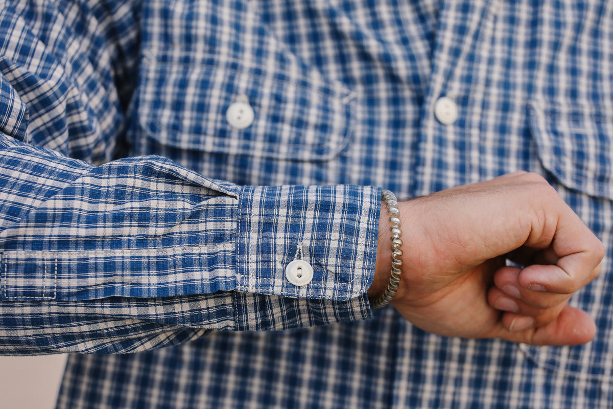 F3516 FOB Factory Indigo Check Work Shirt- Indigo/White