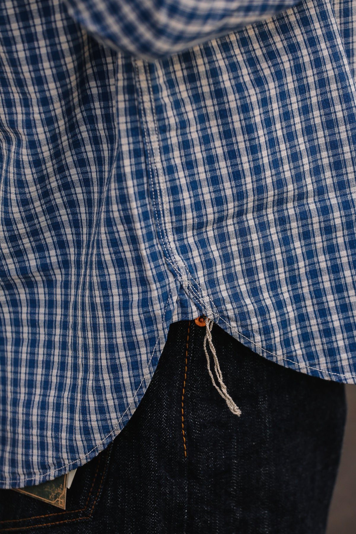 F3516 FOB Factory Indigo Check Work Shirt- Indigo/White