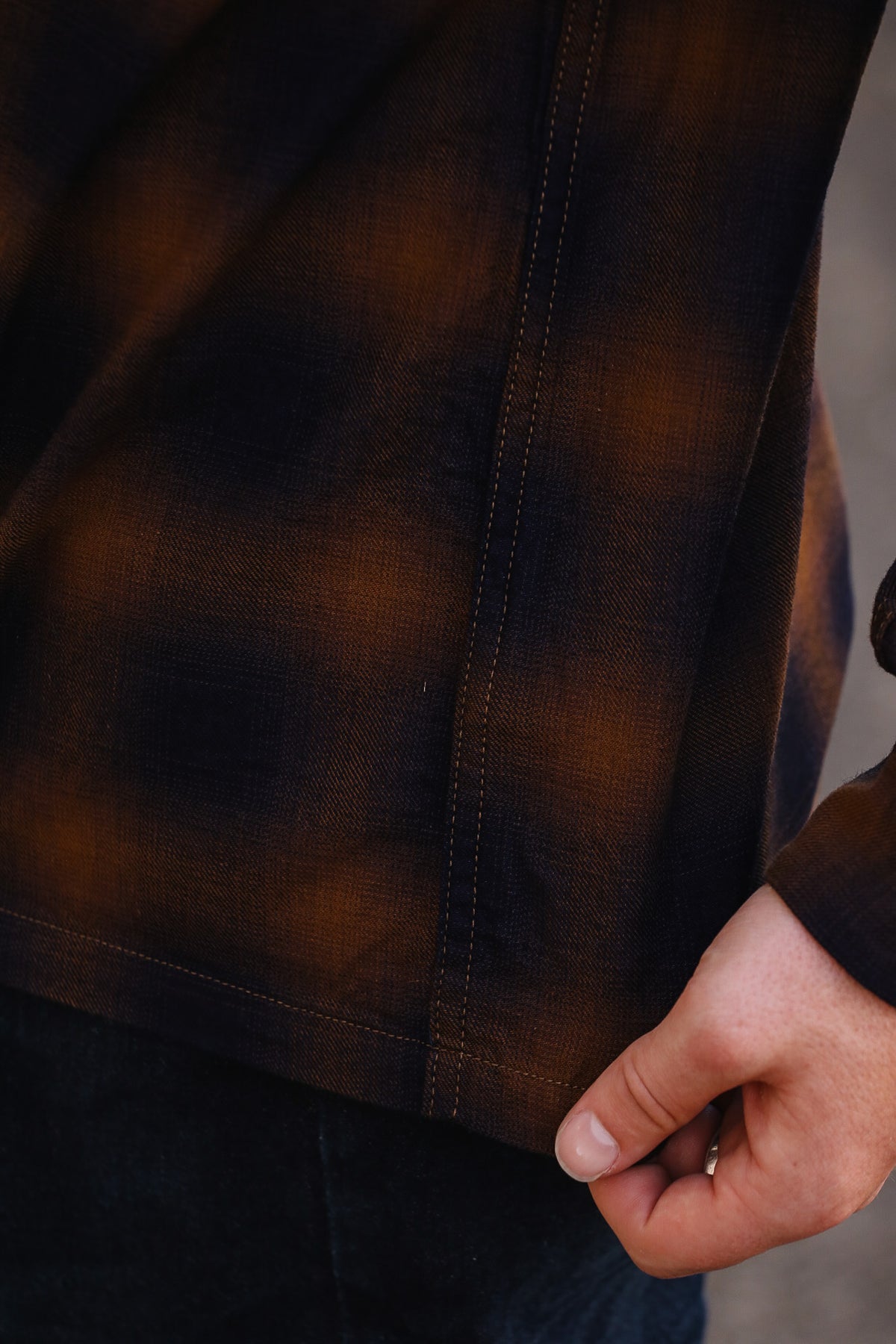 F3519 FOB Factory Check Open Collar Shirt-Brown