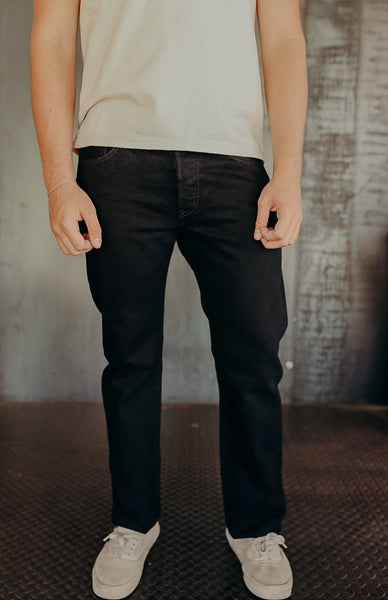 14oz Selvedge Denim Slim Straight Cut Jeans - Indigo/Black