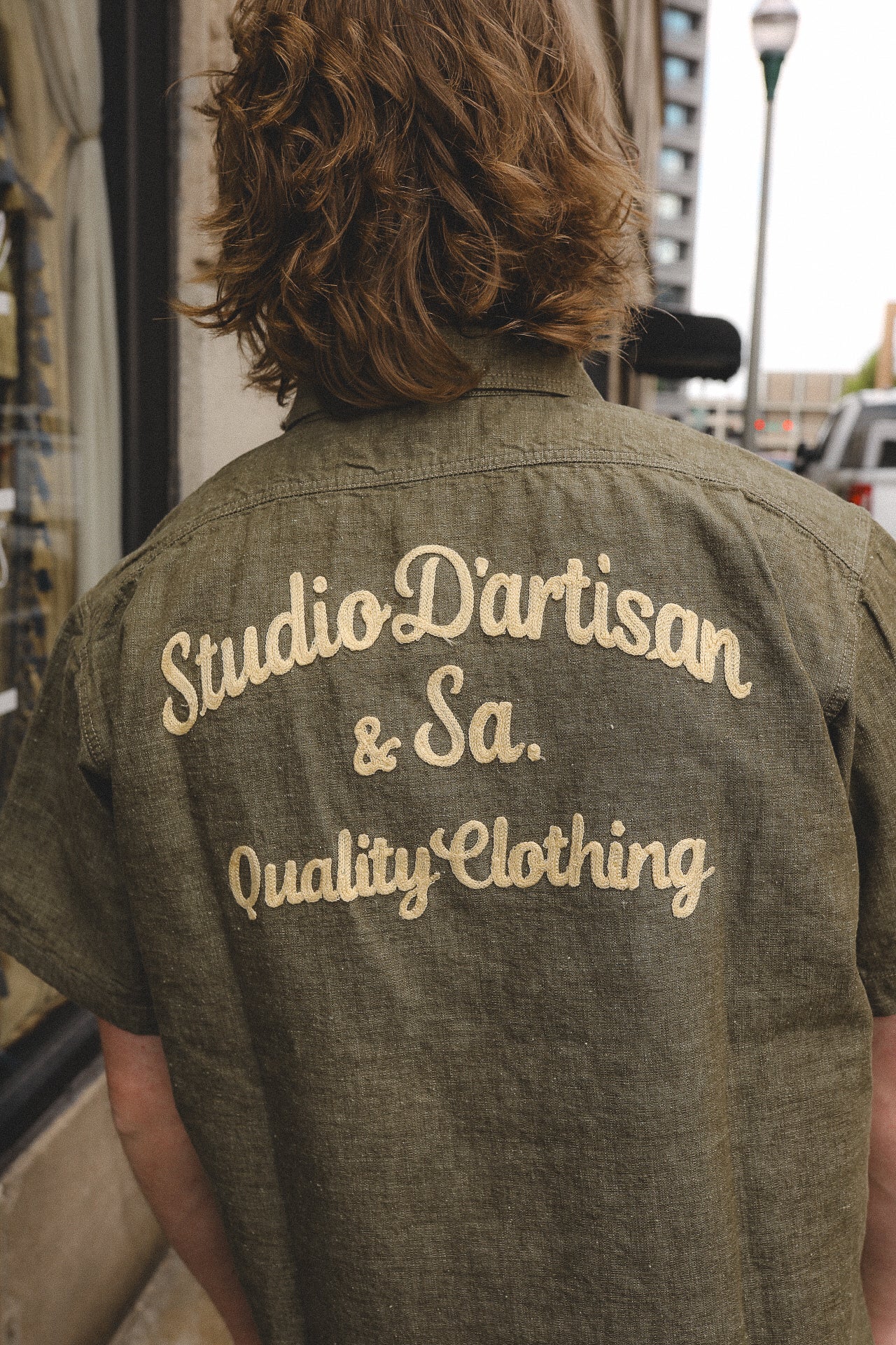Embroidered Chambray Short Sleeve Shirt - Olive (5723S