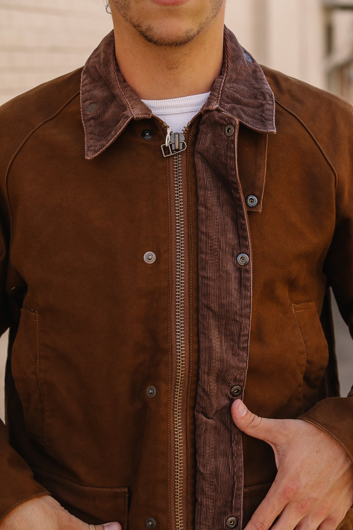 F2361 FOB Factory Moleskin Riding Jacket- Brown