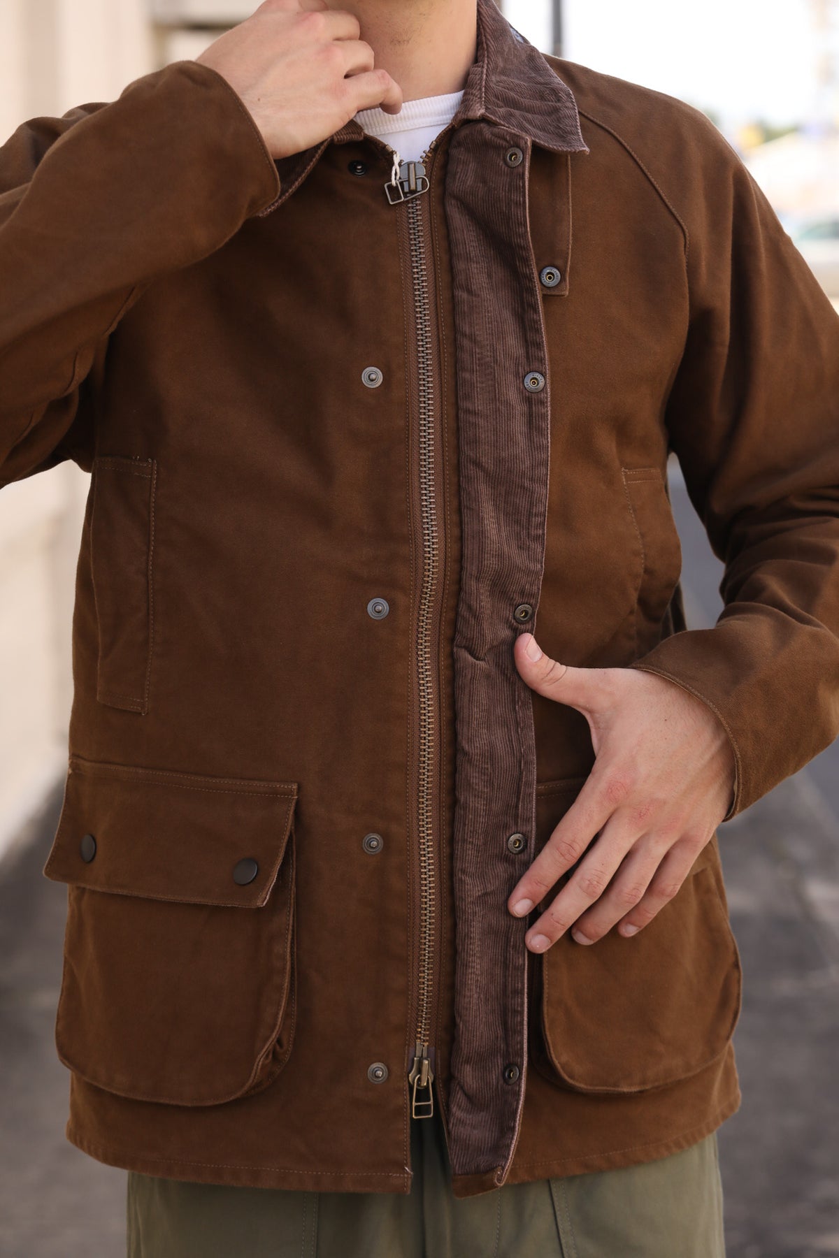 F2361 FOB Factory Moleskin Riding Jacket- Brown