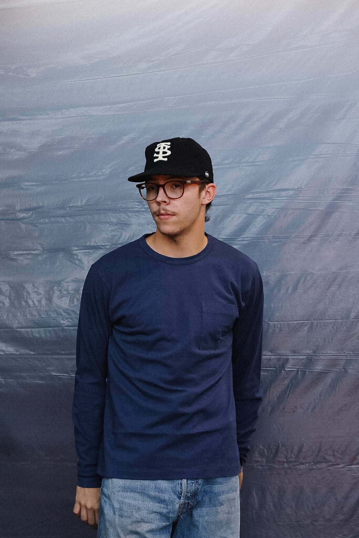 Dehen 1920 Heavy Duty Long Sleeve Single Pocket Tee- Navy