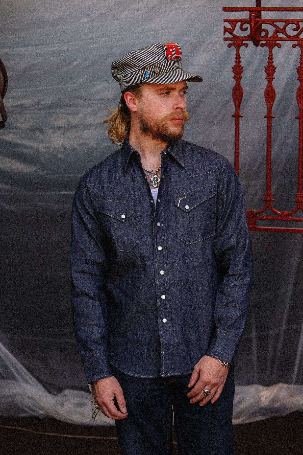 SC28190 Sugar Cane Long Sleeve Denim Western Shirt- Indigo