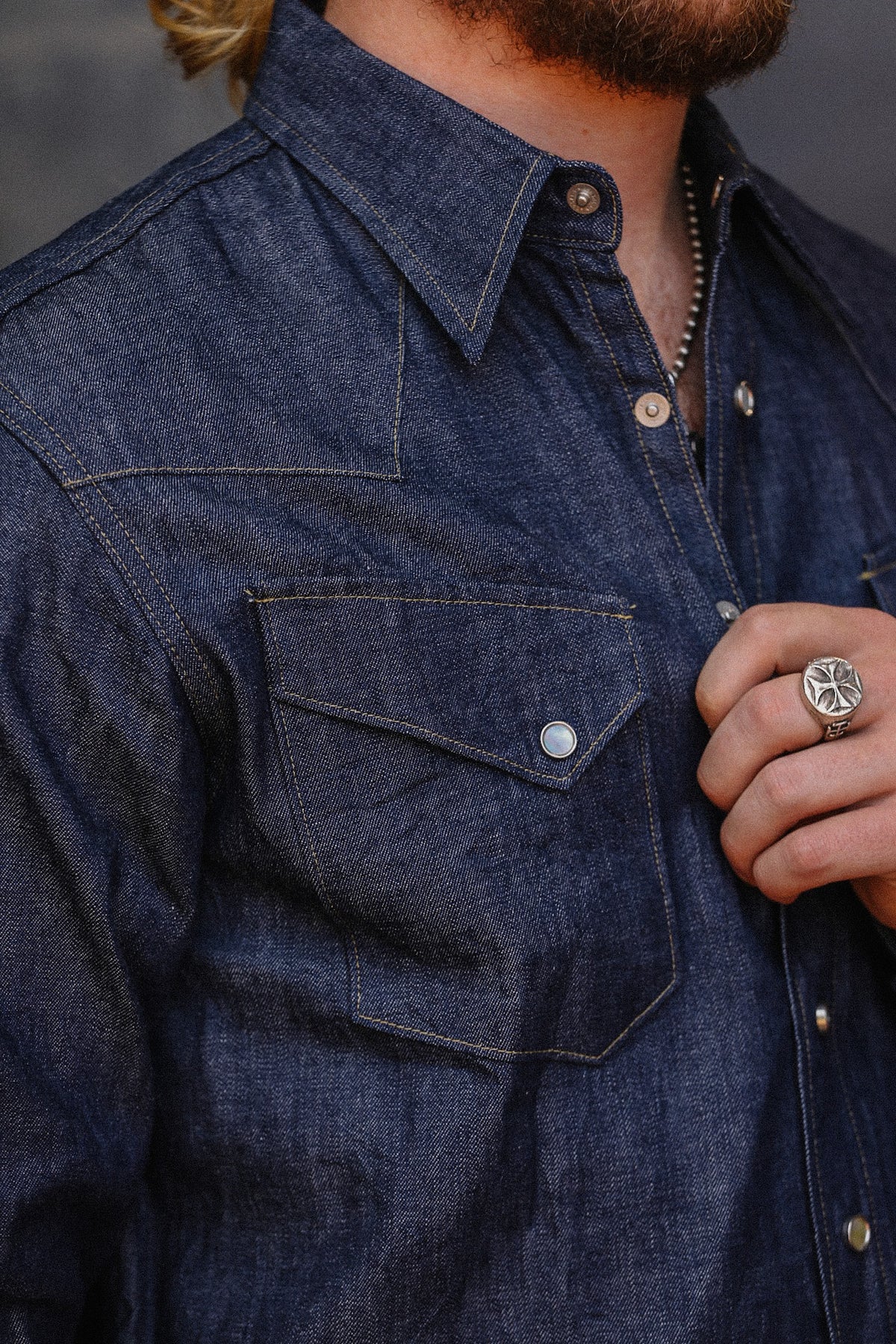 SC28190 Sugar Cane Long Sleeve Denim Western Shirt- Indigo