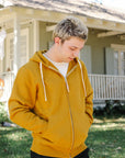 14oz Ultra Heavyweight Loopwheel Cotton Zippered Hoodie - Mustard IHSW-10-MUS