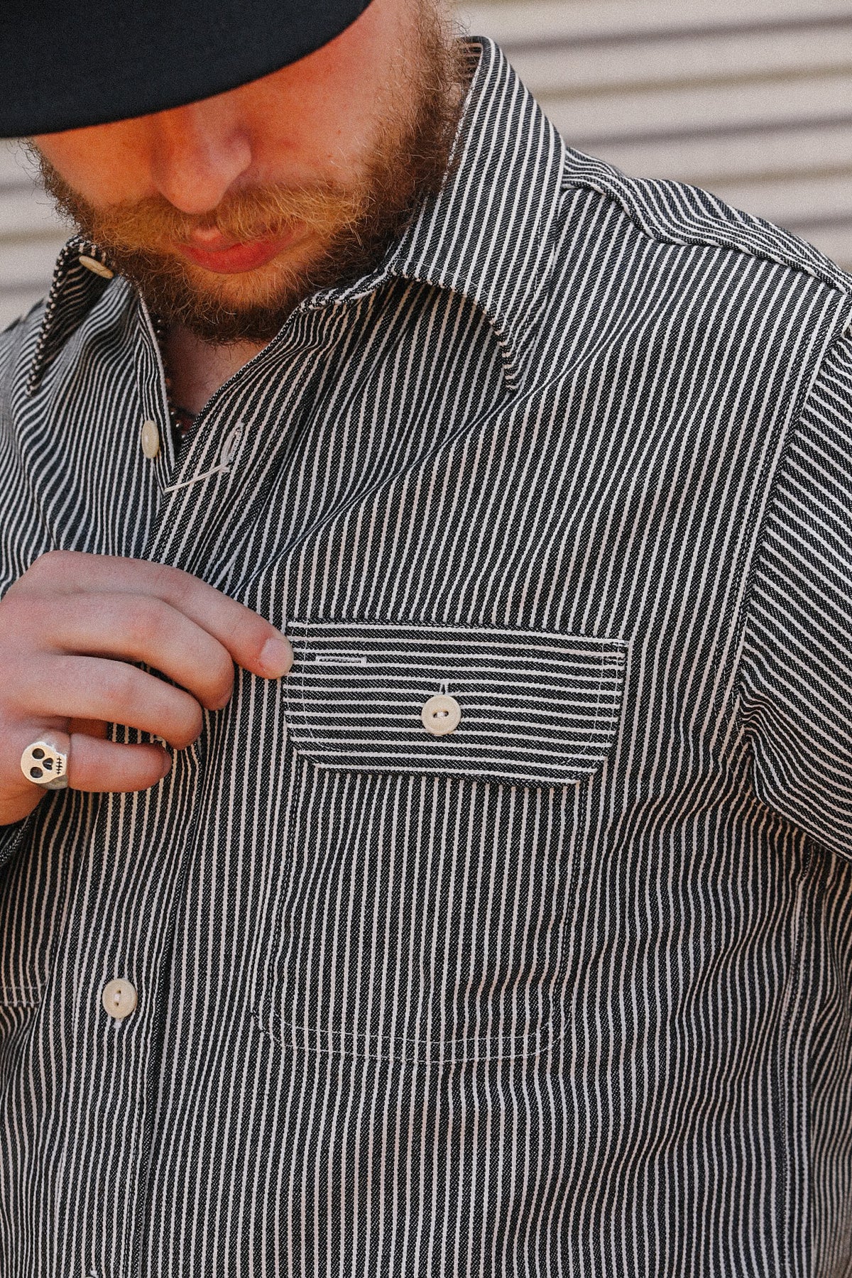 SC27853 Sugar Cane Long Sleeve Work Shirt- Black Hickory Stripe