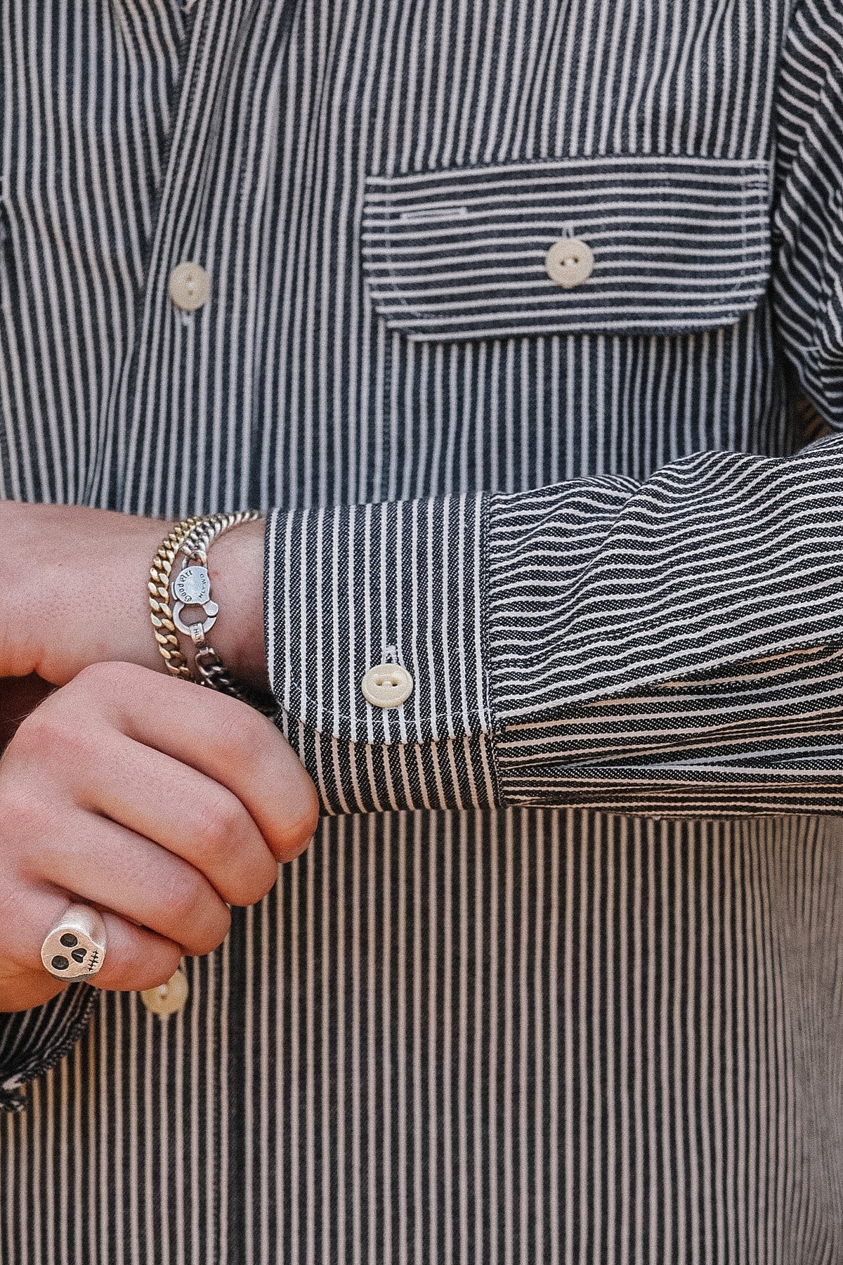 SC27853 Sugar Cane Long Sleeve Work Shirt- Black Hickory Stripe