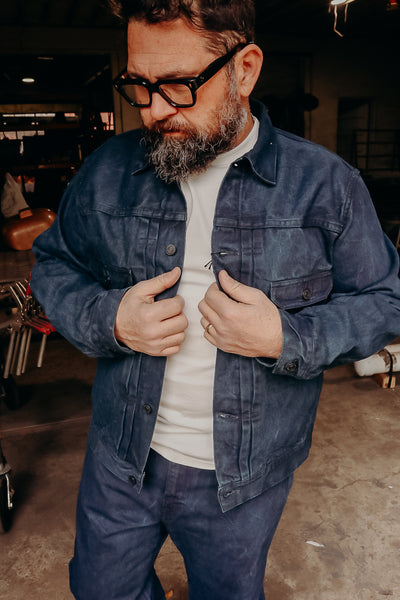 【coor】Mud Dyed Padded Denim Jacket Mud & Natural Indigo Dyed Denim Jacket – MOMOTARO JEANS