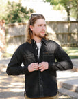12oz Selvedge Denim Work Shirt With Snaps - Black and cream IHSH-326-BLK