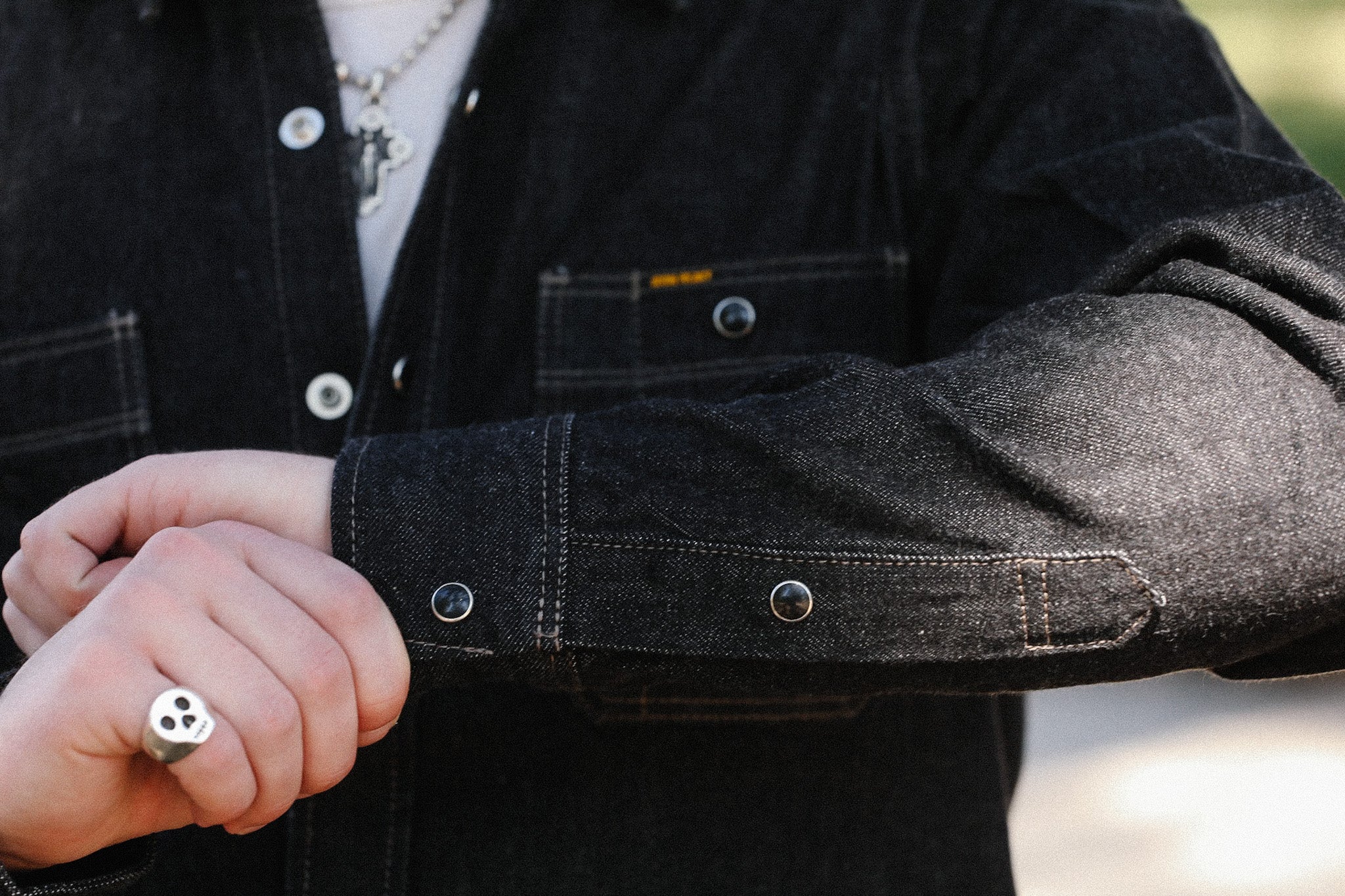 12oz Selvedge Denim Work Shirt With Snaps - Black and cream IHSH