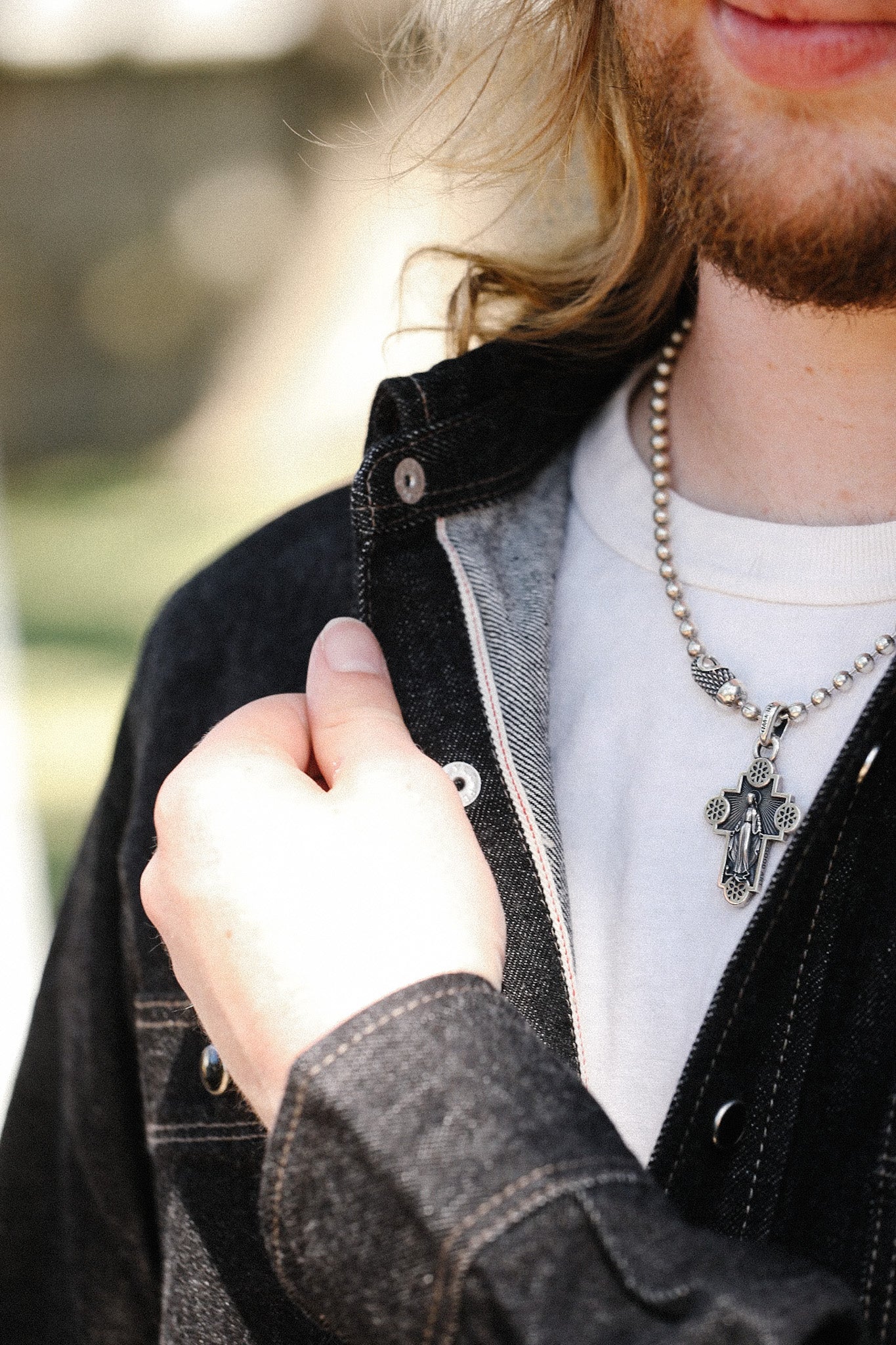 12oz Selvedge Denim Work Shirt With Snaps - Black and cream IHSH-326-BLK