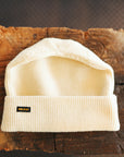 100% Wool Ribbed Beanie- White IHG-WOOL