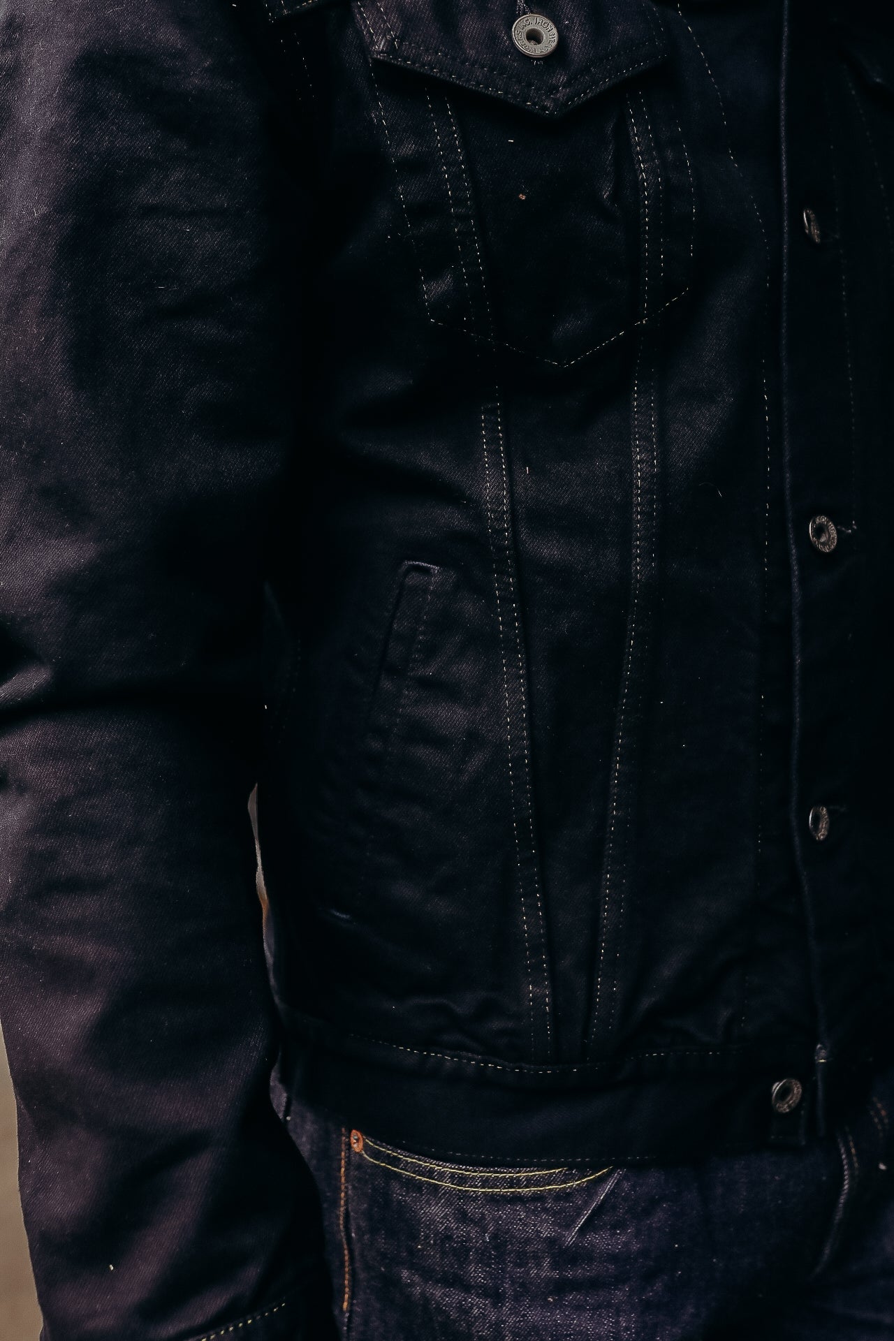 14oz Selvedge Denim Modified Type III Jacket - Indigo Overdyed Black IH-526-142OD