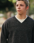 V-Neck Sweater- Pewter Tweed
