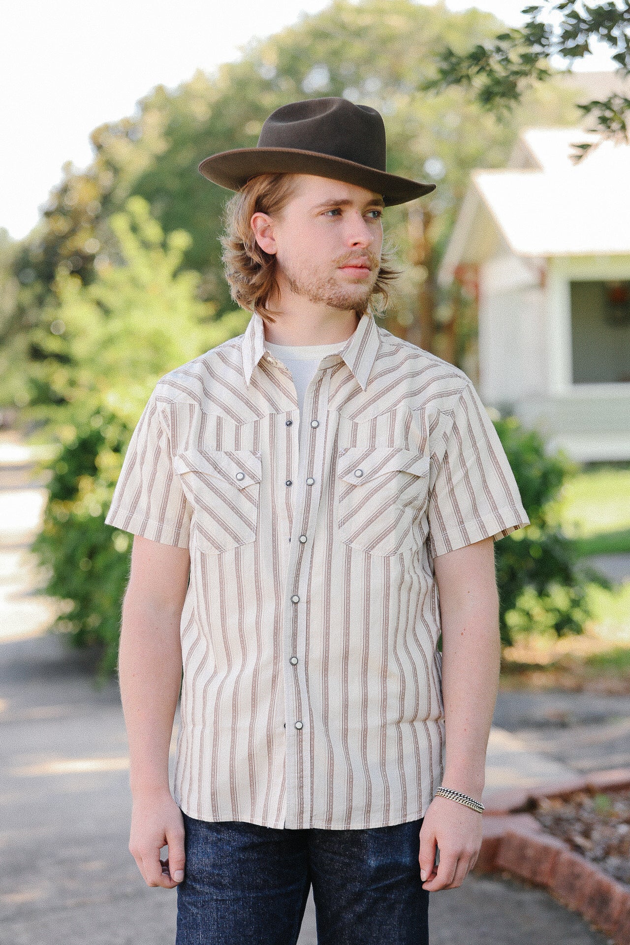 Calico Short Sleeve- Brown Stripe