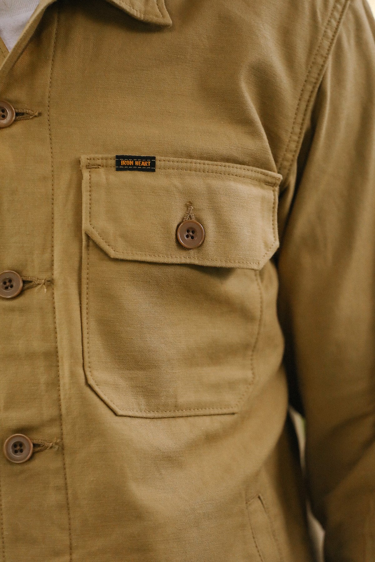 IHSH-451-KHA Iron Heart 9oz Cotton Sateen Military CPO Shirt - Khaki