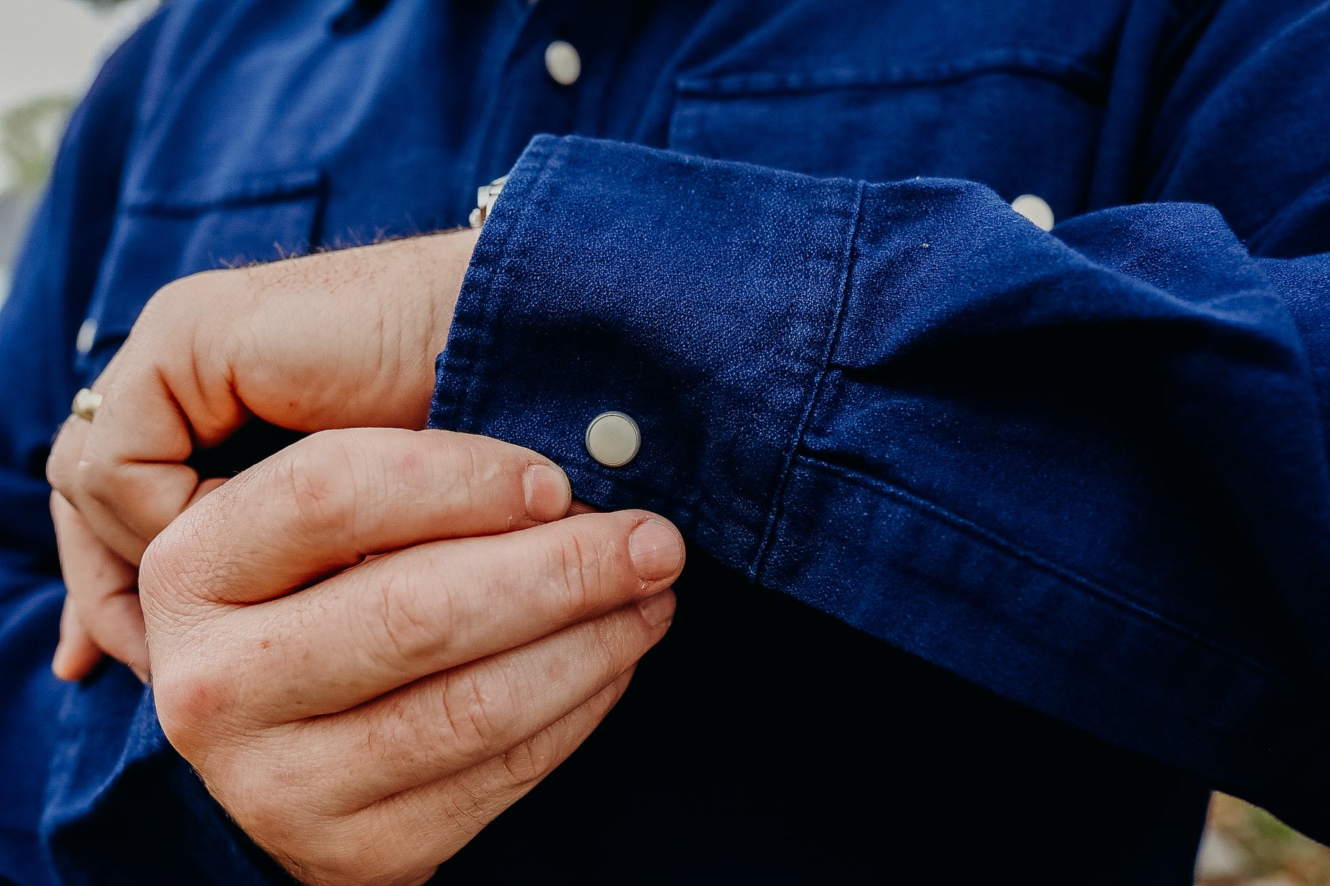 Indigo Yarn Dyed Sateen Sawtooth Pearlsnap Shirt - Rinsed Indigo