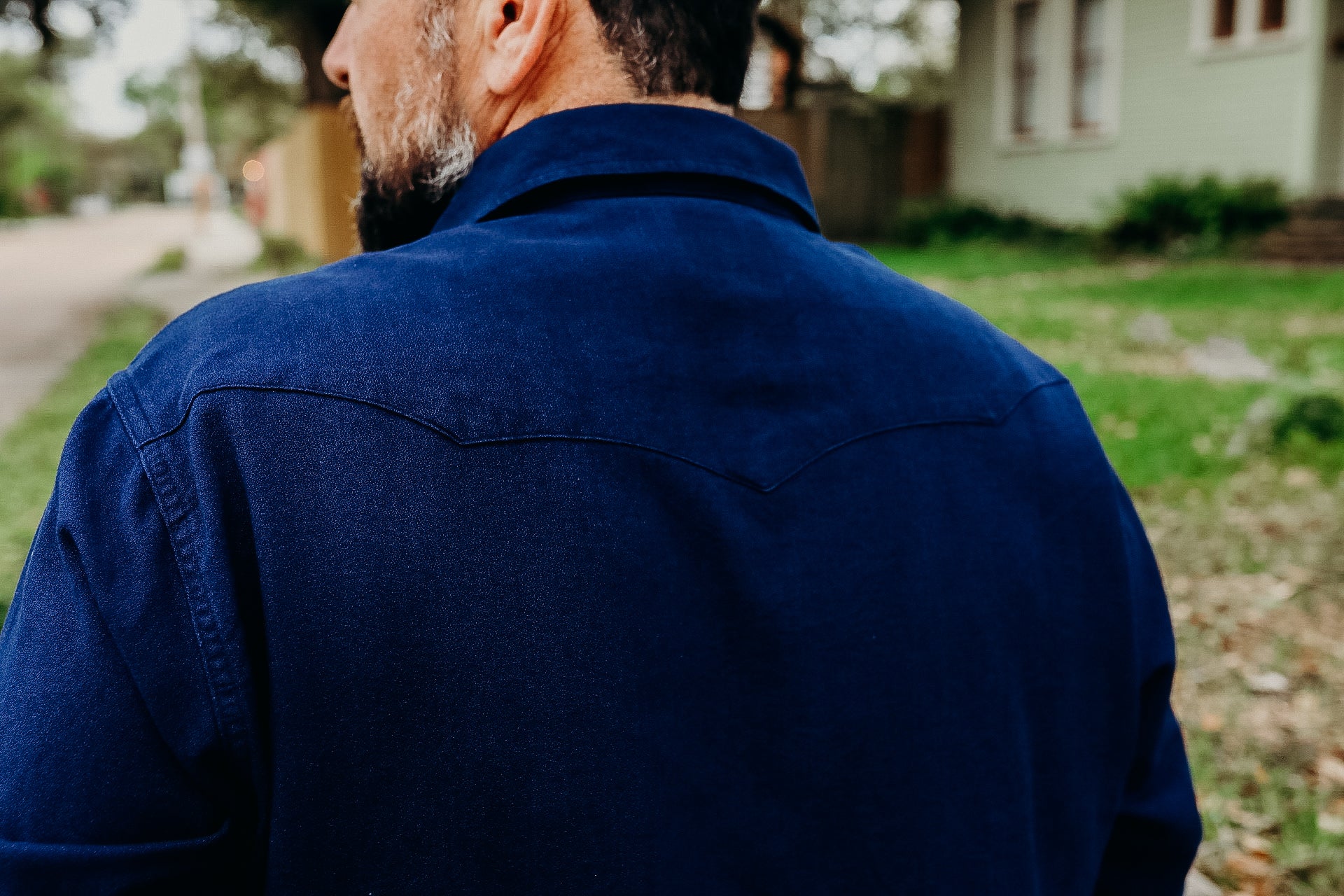 Indigo Yarn Dyed Sateen Sawtooth Pearlsnap Shirt - Rinsed Indigo