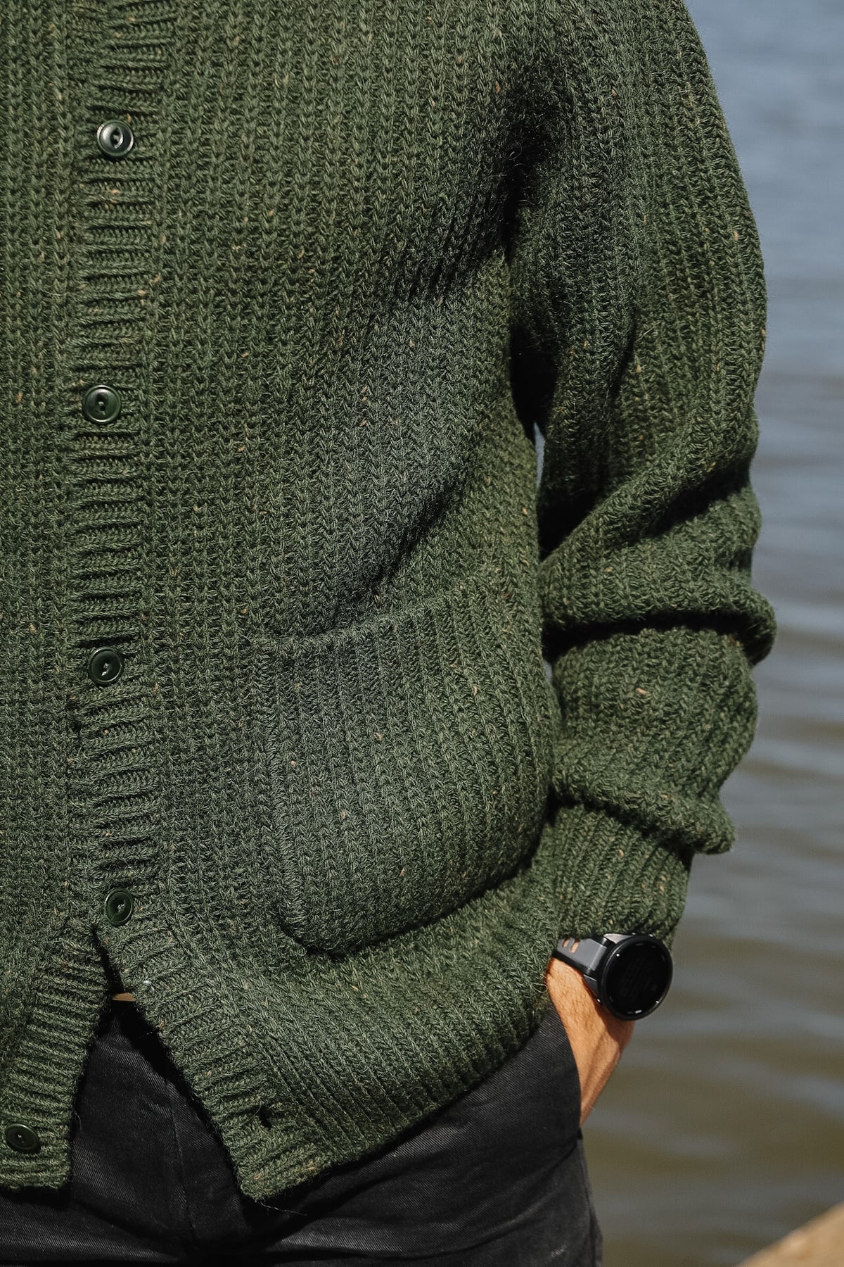 3sixteen Fisherman Cardigan- Hunter Green