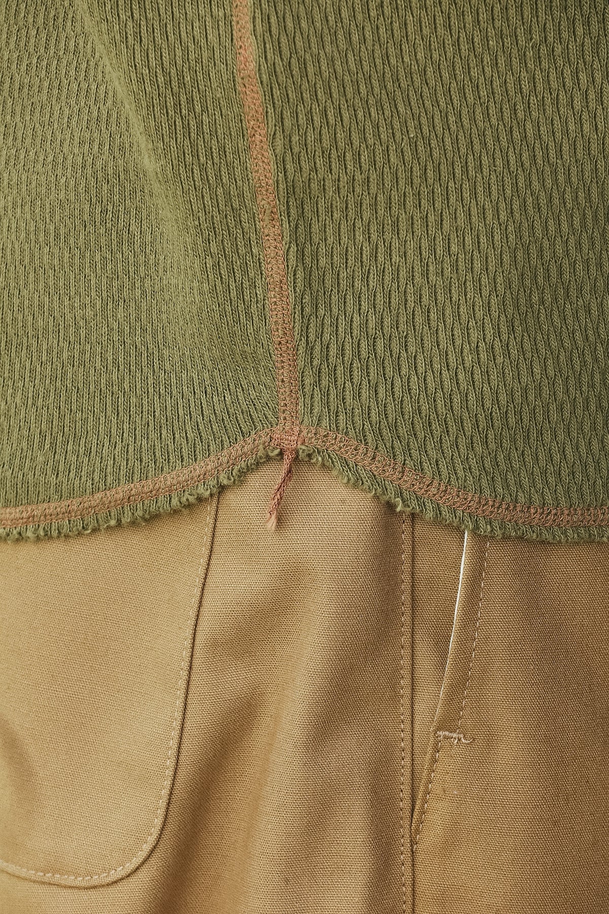 BR68130 Buzz Rickson Thermal Henley Neck Long Sleeve T-Shirt-Olive