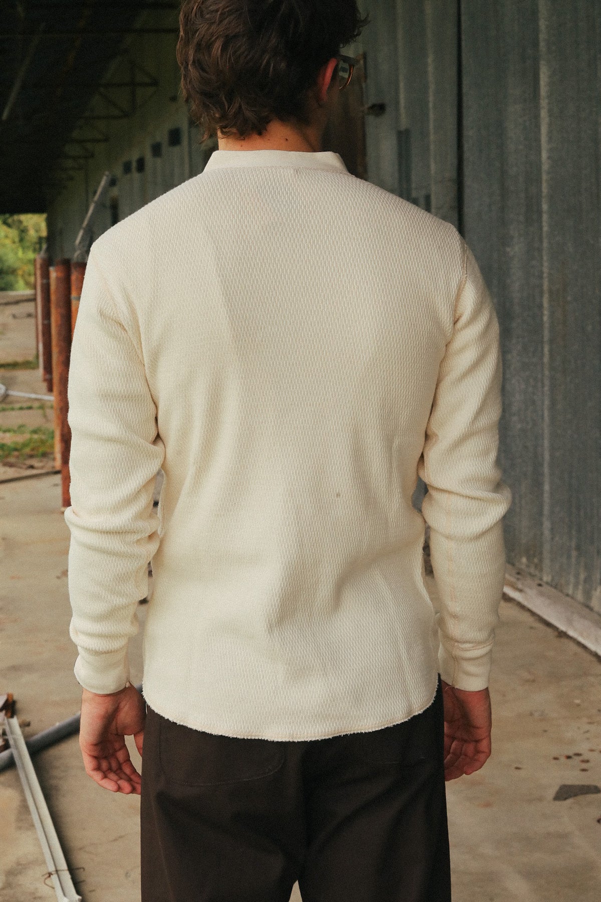 BR68130 Buzz Rickson Thermal Henley Neck Long Sleeve T-Shirt- Natural