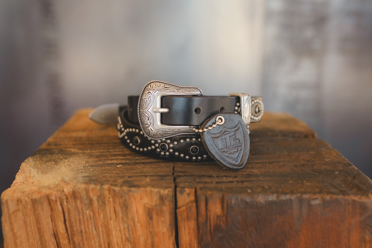 Hollywood Trading Co. Studded 3 Piece Western Belt- Black/Black