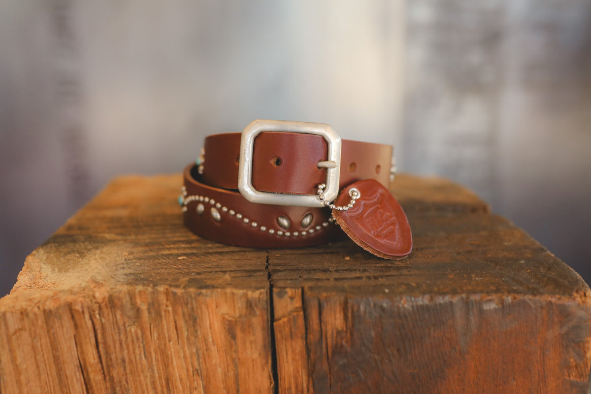 Hollywood Trading Co. Studded Vine Belt- Brown/Turquoise