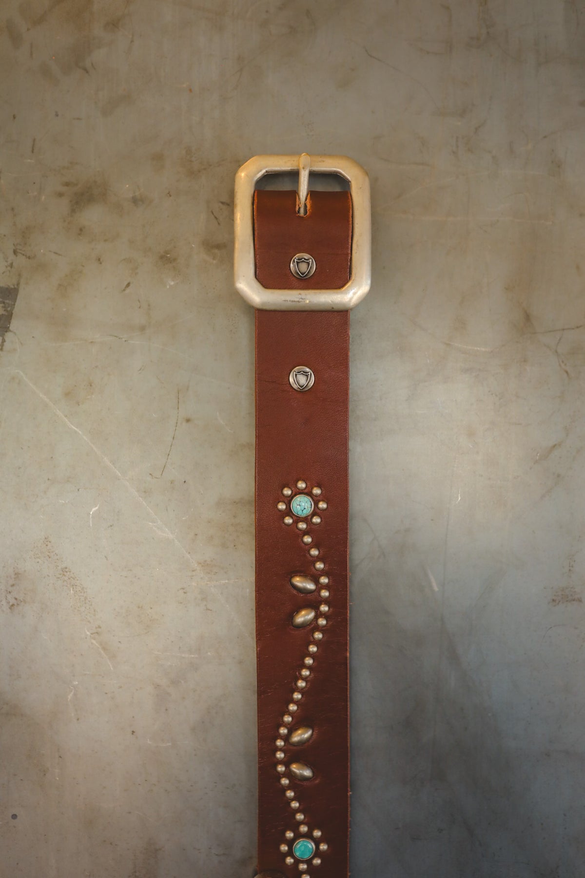 Hollywood Trading Co. Studded Vine Belt- Brown/Turquoise