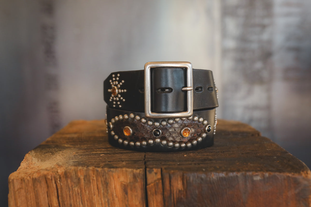 Hollywood Trading Co. Studded Python Peanut Belt- Black/Brown