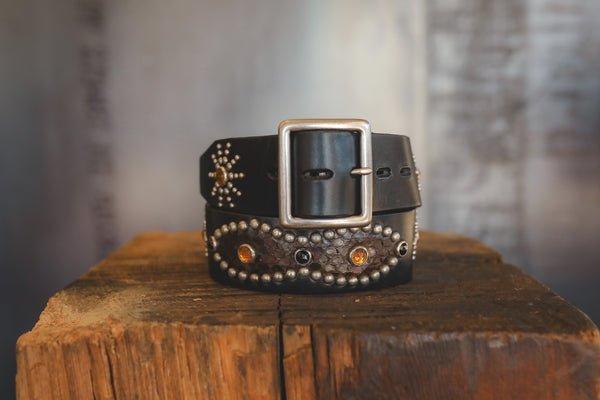 Hollywood Trading Co. Studded Python Peanut Belt- Black/Brown