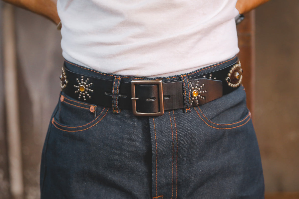 Hollywood Trading Co. Studded Python Peanut Belt- Black/Brown