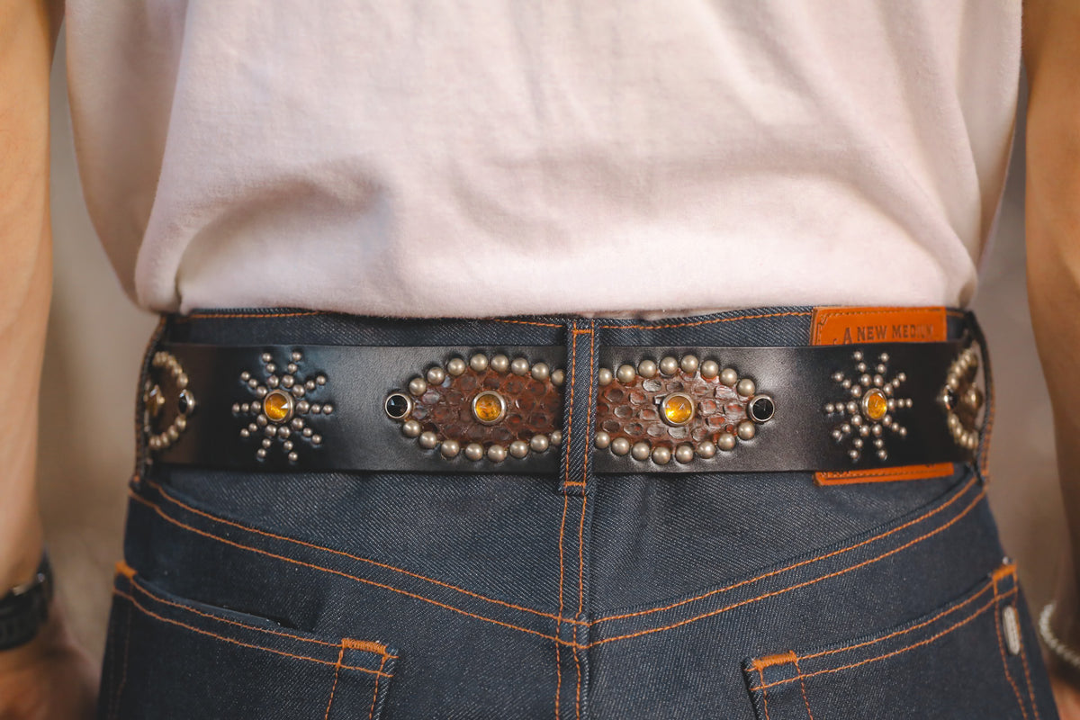 Hollywood Trading Co. Studded Python Peanut Belt- Black/Brown