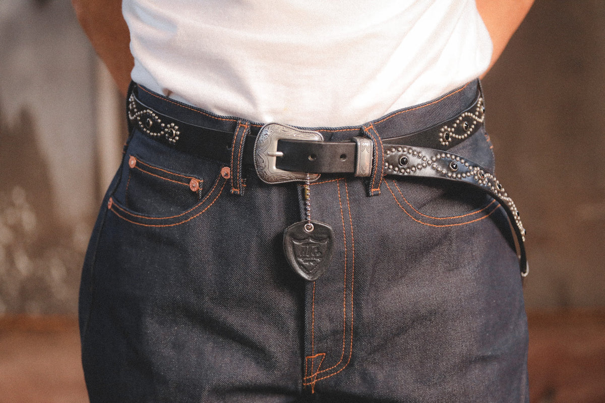 Hollywood Trading Co. Studded 3 Piece Western Belt- Black/Black