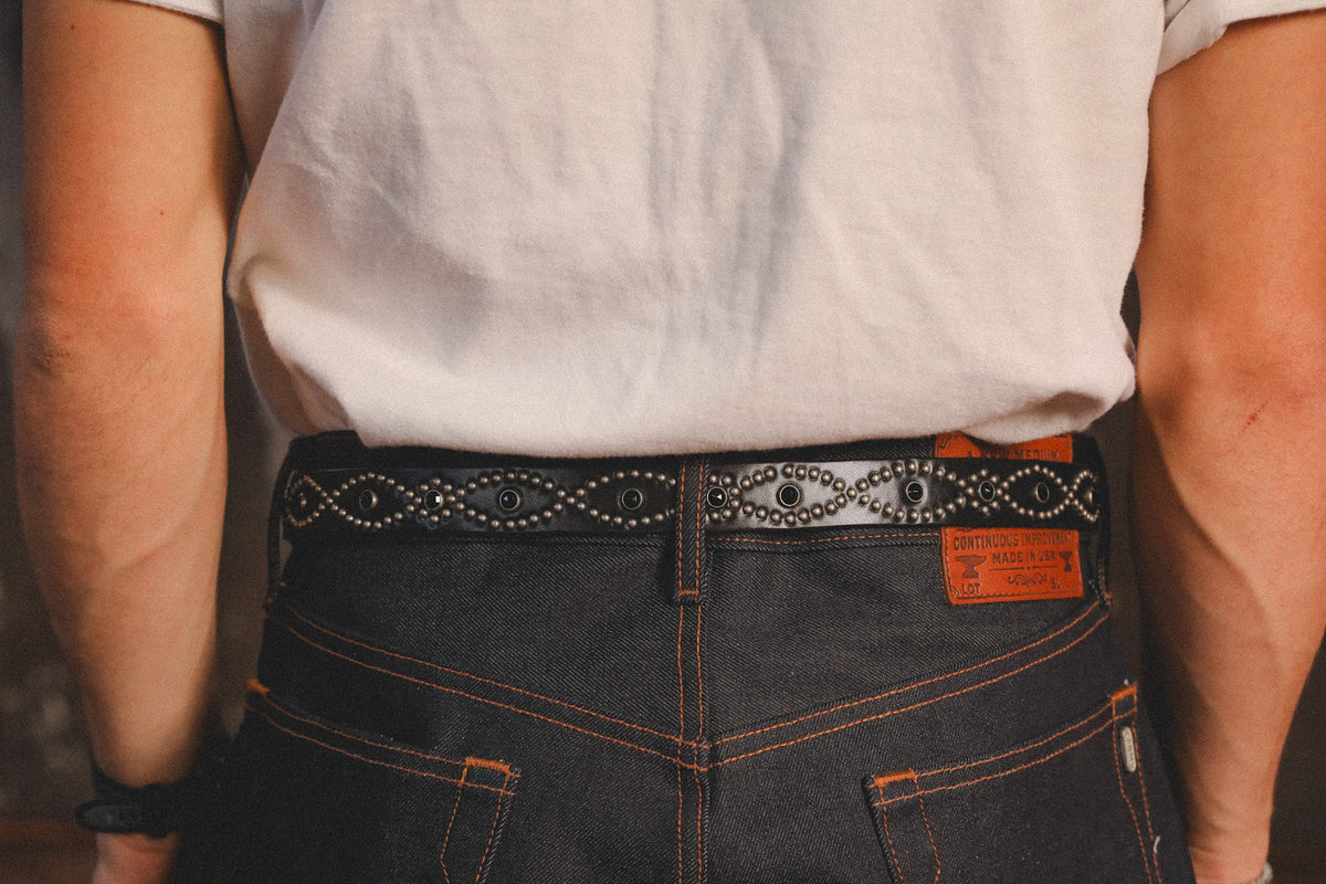 Hollywood Trading Co. Studded 3 Piece Western Belt- Black/Black