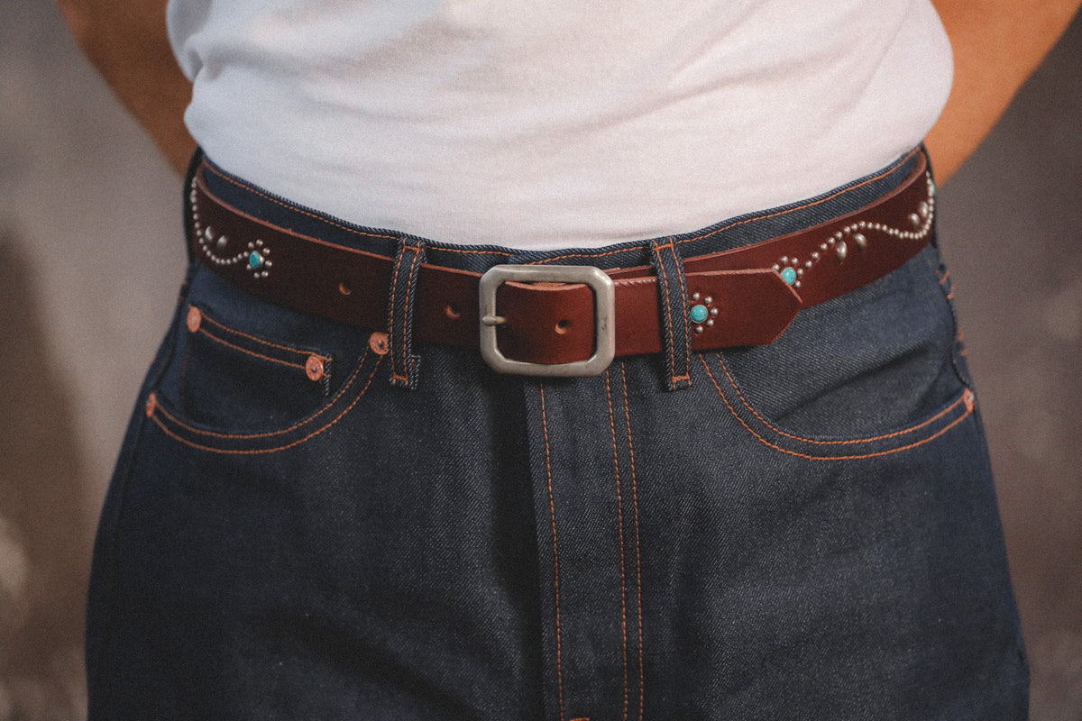 Hollywood Trading Co. Studded Vine Belt- Brown/Turquoise