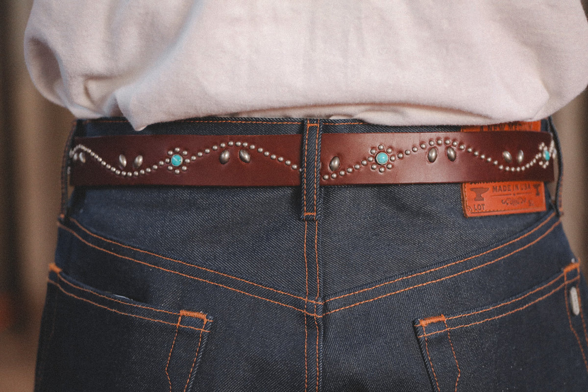 Hollywood Trading Co. Studded Vine Belt- Brown/Turquoise