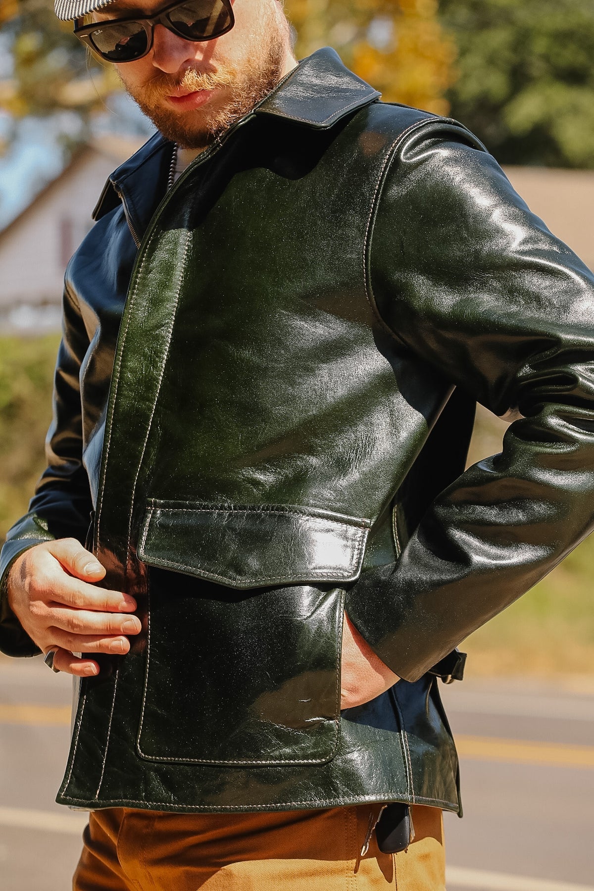 Y'2 Y2-11 Oil Wax Horsehide Archaeologist Jacket- Olive Green