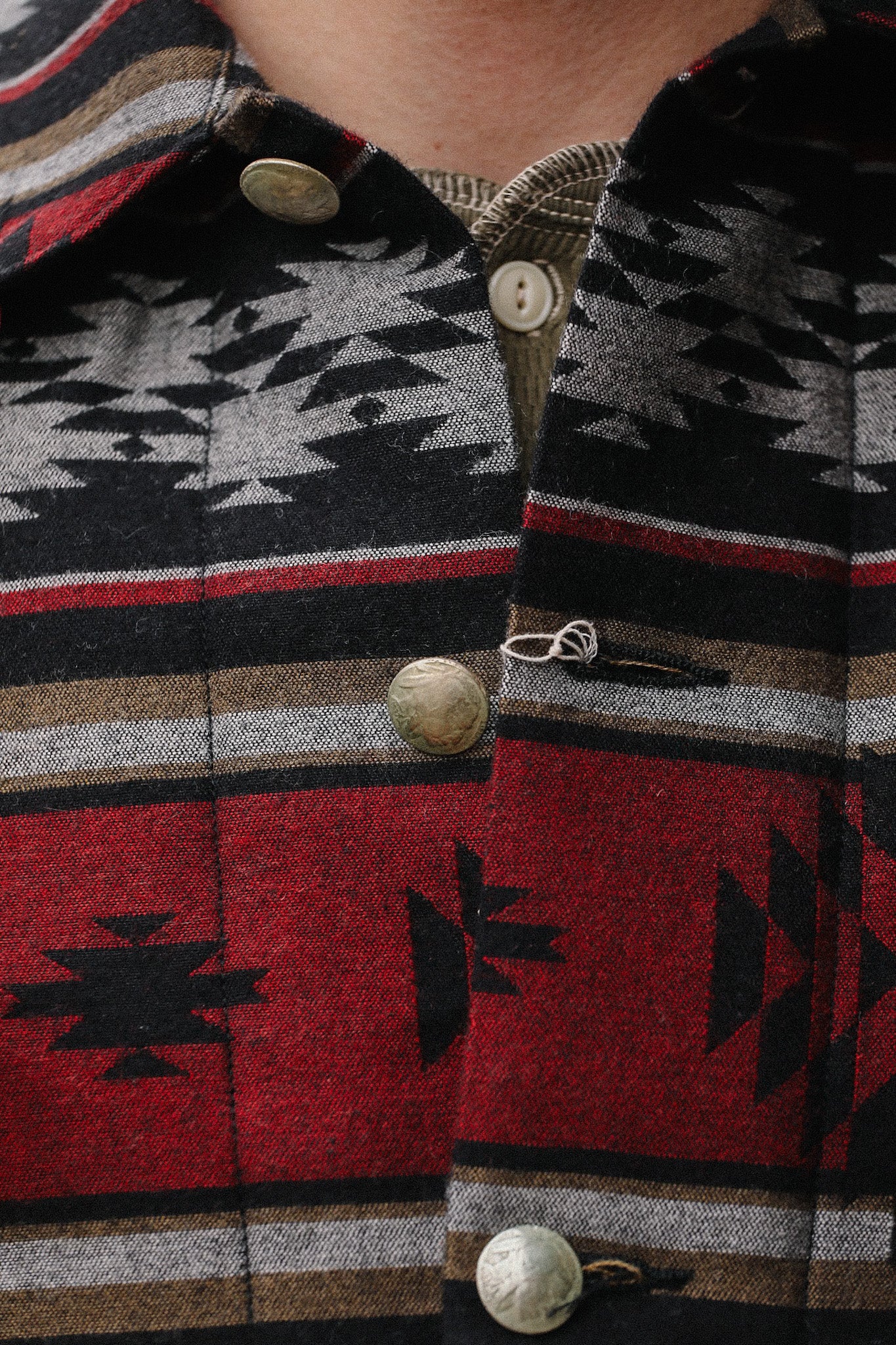 SC15827- Native American Jacquard Wool/Cotton Padded Work Jacket - Red/Black