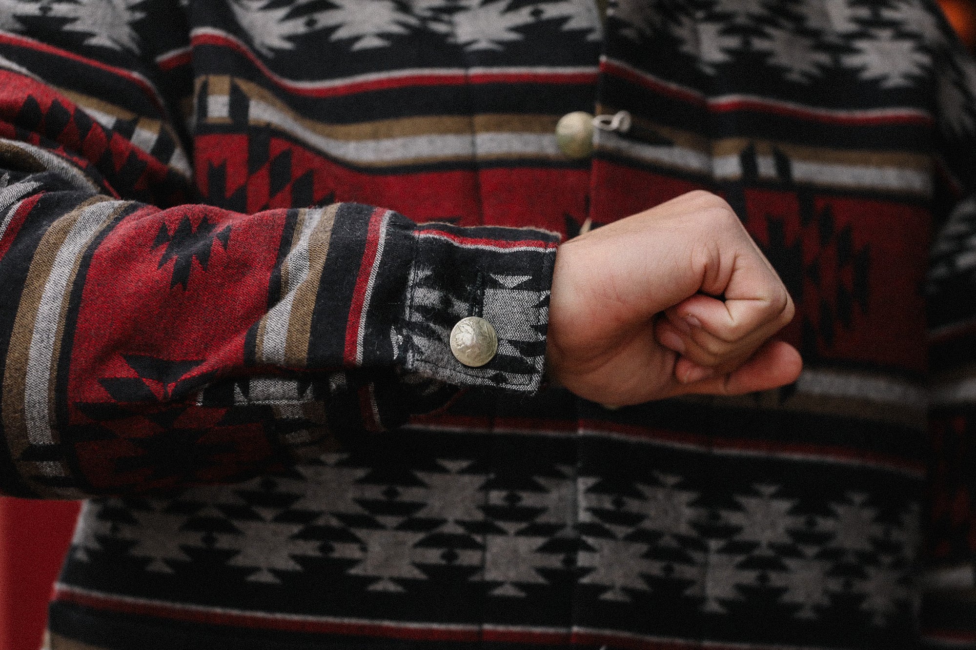 SC15827- Native American Jacquard Wool/Cotton Padded Work Jacket - Red/Black